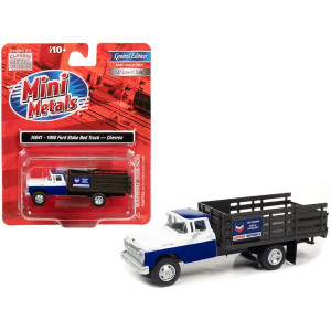 1960 Ford Stake Bed Truck chevron Blue and White 187 (HO) Scale Model car by classic Metal Works