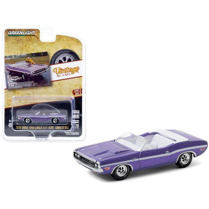 1970 Dodge challenger RT HEMI convertible Plum crazy with White Stripes Our Plum crazy challenger RT is No Shrinking Violet Vintage Ad cars Series 3 164 Diecast Model car by greenlight