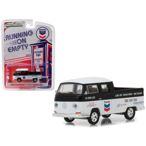 1968 Volkswagen T2 Type 2 Double cab Standard Oil change & Service Black and White Running on Empty Series 6 164 Diecast Model car by greenlight