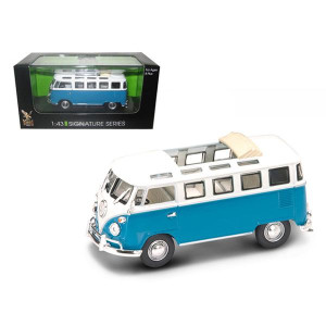 1962 Volkswagen Microbus Van Bus Blue With Open Roof 143 Diecast car by Road Signature