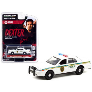 2001 Ford crown Victoria Police Interceptor White Miami Metro Police Department Dexter (2006-2013) TV Series Hollywood Series Release 32 164 Diecast Model car by greenlight