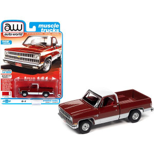 1981 chevrolet Silverado 10 Fleetside carmine Red and White with Red Interior Muscle Trucks Limited Edition to 19504 pieces Worldwide 164 Diecast Model car by Autoworld