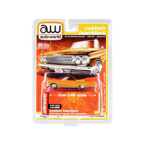 1962 chevrolet Impala SS convertible Yellow with graphics custom Lowriders Limited Edition to 4800 pieces Worldwide 164 Diecast Model car by Autoworld