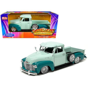 1953 chevrolet 3100 Pickup Truck Lowrider Light green and Teal Two-Tone Low Rider collection 124 Diecast Model car by Welly