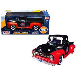 1956 Ford F-100 Pickup Truck gulf Dark Blue and Red 124 Diecast Model car by Motormax