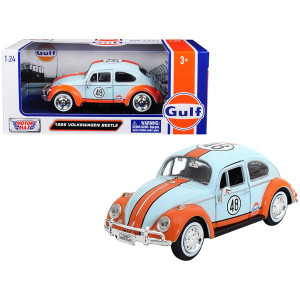 1966 Volkswagen Beetle 48 with gulf Livery Light Blue with Orange Stripe 124 Diecast Model car by Motormax