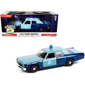 1975 Dodge Monaco Light Blue and Dark Blue Massachusetts State Police Hot Pursuit Series 124 Diecast Model car by greenlight