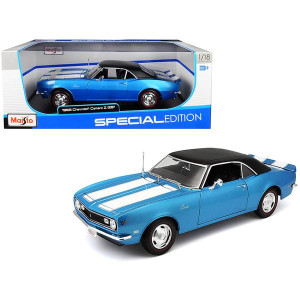 1968 chevrolet camaro Z28 coupe Blue Metallic with White Stripes and Black Top 118 Diecast Model car by Maisto