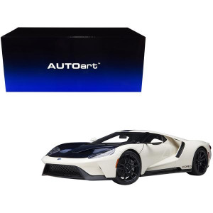 Ford gT Heritage Edition Prototype Wimbledon White with Antimatter Blue Hood and Stripe 118 Model car by Autoart