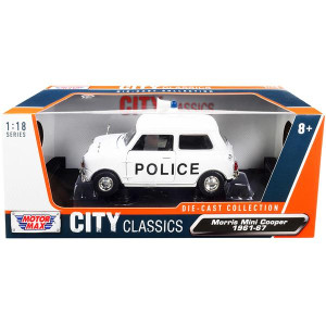 1961-1967 Morris Mini cooper RHD (Right Hand Drive) Police White city classics Series 118 Diecast Model car by Motormax