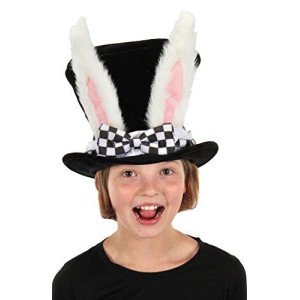 Alice in Wonderland White Rabbit Topper Black costume Top Hat with Ears for Kids
