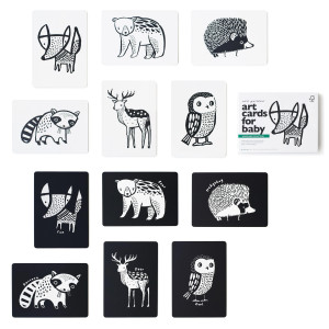 Wee gallery Black and White Art Flash cards for Babies, High contrast Educational Animal Picture cards, Baby Visual Stimulation, Brain and Memory Development in Infants and Toddlers - Woodland Animals
