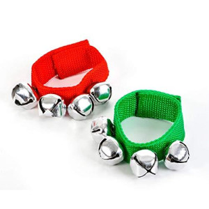 Rhode Island Novelty Jingle Bell Band Bracelets, 9-Inch, Pack of 2, Red and green