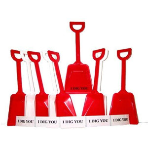 24 Of The Orginial Small Toy Plastic Shovels Mix Red and White, Made in America, 7 Inches Tall, 24 I Dig You Stickers