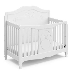 Storkcraft Princess 4-in-1 Fixed Side convertible crib, White Easily converts to Toddler Bed, Day Bed or Full Bed, 3 Position Adjustable Height Mattress