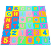 ProSource Kids Puzzle Alphabet, Numbers, 36 Tiles and Edges Play Mat, 12 by 12,Abc & 123