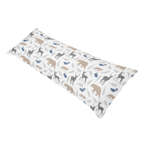 Sweet Jojo Designs Blue grey and White Woodland Animals Bear Deer Fox Full Length Double Zippered Body Pillow case cover