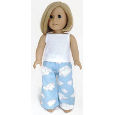 18 Doll clothes Fits American girl Doll White Tank Top & Blue cloud Sleeping Pants