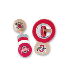 BabyFanatic Wood Rattle 2 Pack - NcAA Ohio State Buckeyes - Officially Licensed Baby Toy Set