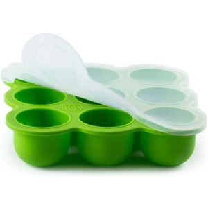 BABY BLISS Baby Food Storage container and Freezer Tray with Silicone clip-On Lid (748 x 748 x 196 inches) - 9 cups x 25 Oz Silicone Food Molds - Easy Out Portions (green)