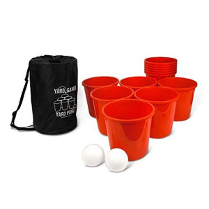 Yard games giant Yard Pong with Durable Buckets and Balls Including High Strength carrying case