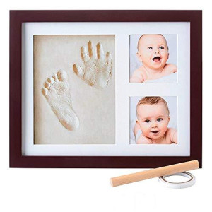 Baby Handprint Kit Non-Toxic clay Farmhouse Style Baby Picture Frame, Baby Footprint Kit, Baby Shower gifts for girl or Boy, Newborn Baby Keepsakes (Espresso)