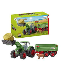 Schleich Farm World, Farm Toys for Boys and girls Ages 3-8, 8-Piece Playset, Tractor with Trailer