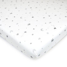 American Baby company Printed 100% Natural cotton Value Jersey Knit Fitted Pack N Play Playard Sheet, grey Stars and Moon, Soft Breathable, for Boys and girls