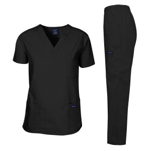 Dagacci Scrubs Medical Uniform Unisex Scrubs Set Medical Scrubs Top and Pants (Medium, Black)