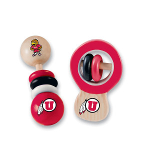 BabyFanatic Wood Rattle 2 Pack - NcAA Utah Utes - Officially Licensed Baby Toy Set