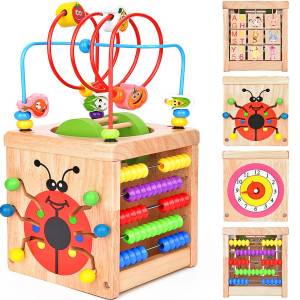 BATTOP Activity cube Toys Wooden Bead Maze Deluxe Multi-Function Educational Learning Toy for Baby Toddlers,Kids