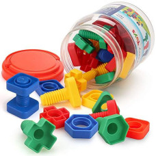 Jumbo Nuts and Bolts Fine Motor Skills, 24Pcs Occupational Therapy Toddler Toys, Shapes and colors Matching Toys, Montessori Building construction Matching game with Storage Box for Toddlers Baby