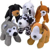 Plush Puppy Dogs (Pack of 6) Assorted cute Stuffed Puppies - 6 Inches, Small Plushed Animals, 6 Designs - for Birthday Party Favors, Adopt a Pet Party Supplies Decoration by 4Es Novelty