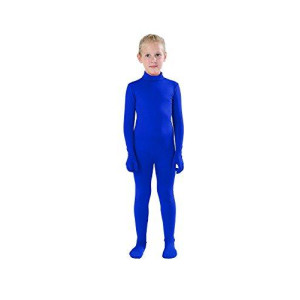 Full Bodysuit Kids Dancewear Without gloves Solid color Spandex Zentai child Unitard (Small, Blue)