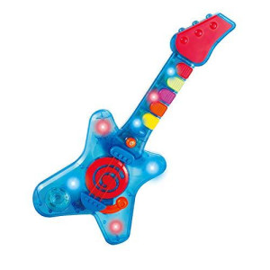 infunbebe Rock N Roll guitar Little Rock Star guitar, Electronic Musical Toy Instrument with Lights & Musics for Infant from 2 Years & Up, Blue