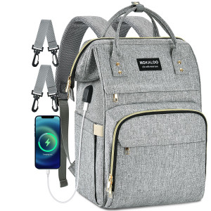 Diaper Bag Backpack, Mokaloo Large Baby Bag, Multi-functional Travel Back Pack, Anti-Water Maternity Nappy Bag changing Bags with Insulated Pockets Stroller Straps and Built-in USB charging Port, gray