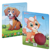 Just Smarty Preschool Puzzles For Toddlers 1-3 Set Of 2 | Fun Shapes 5 Pieces Kitten Puzzle And 4 Pieces Puppy Puzzle With Tray | Kids Puzzles Ages 1-3 | Best Educational Puzzles For Kids Level 1