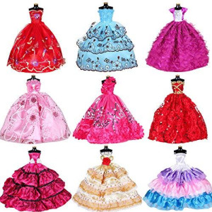 cHAFIN Fashion Dolls clothes Dresses for Barbie girl Dolls 10 Pcs - Handmade clothes for 115 Inch girls Doll Wedding Party Dresses gown Outfit costume Suit Kids Xmas Birthday Present Random Style