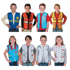 Fun Express community Helpers Kids Vests (8 pieces) Farmer, scientist, chef, zoo keeper, construction, doctor, police officer and firefighter