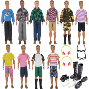ZTWEDEN 32Pcs Doll clothes and Accessories for 12 Inch Boy Dolls Include 20 Different Wear clothes Shirt Jeans Beach Shorts 4 Pairs of Shoes, glasses, Earphones for 12 Boy Doll