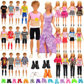 Miunana Lot 34 pcs Random Doll clothes Shoes Set for 115 inch Doll, Includ 10 PcS Boy Doll clothes + 5 girl clothes + 5 girl Fashion Skirts + 4 Pairs for Boy Shoes + 10 Pairs of girl Doll Shoes