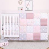 The Peanutshell Pink Woodland Floral crib Bedding Set for Baby girls - crib Quilt, Fitted Sheet, Dust Ruffle Included