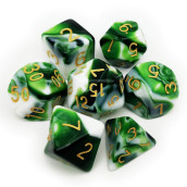 Haxtec Swirl DND Dice Set 7PcS Polyhedral D&D green Dice for Roleplaying Dice games as Dungeons and Dragons-green White Swirls