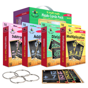 Star Right Math Flash Cards Set Of 4 - Addition, Subtraction, Division, & Multiplication Flash Cards - 8 Rings - 663 Math Flash Cards - Ages 6 & Up - Kindergarten, 1St, 2Nd, 3Rd, 4Th, 5Th & 6Th Grade