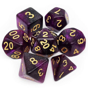 Haxtec Nebula DND Dice Set 7PcS Polyhedral D&D Dice for Roleplaying Dice games as Dungeons and Dragons Pathfinder Warhammer Etc (Purple Black Nebula)