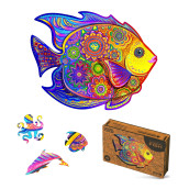 UNIDRAgON Wooden Jigsaw Puzzles - Shining Fish, 106 pcs, Small 91x71, Beautiful gift Package, Unique Shape Best gift for Adults and Kids