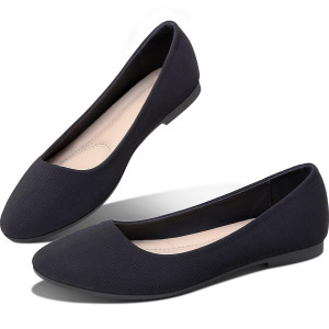 Obtaom Womens Textile Flat Shoes Round Toe Slip on Shoes Fabric Dress Black Ballet Flats(Black,US8)