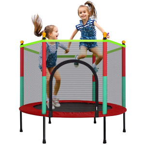 TOYMATE Kids Trampoline with Safety Enclosure Net - 5FT Trampoline for Toddlers Indoor and Outdoor - Parent-child Interactive game Fitness Trampoline Toy gift for Boys and girls Age 1-8