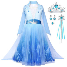 Luzlen Princess costumes for Little girls Halloween Party cosplay Dress Up with Accessories Blue, 7-8 Years(Label 150)