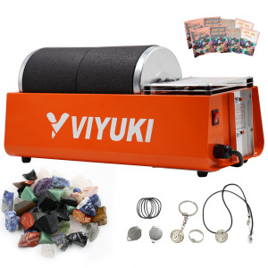 Viyuki Xmas Professional Rock Tumbler Kit - Double Drum 6Lb Lapidary Polisher For Adults (Double Barrel), Includes Rough Gemstones, 8 Polishing Grits, Jewelry, Learning Guide, Great Stem Science Kit